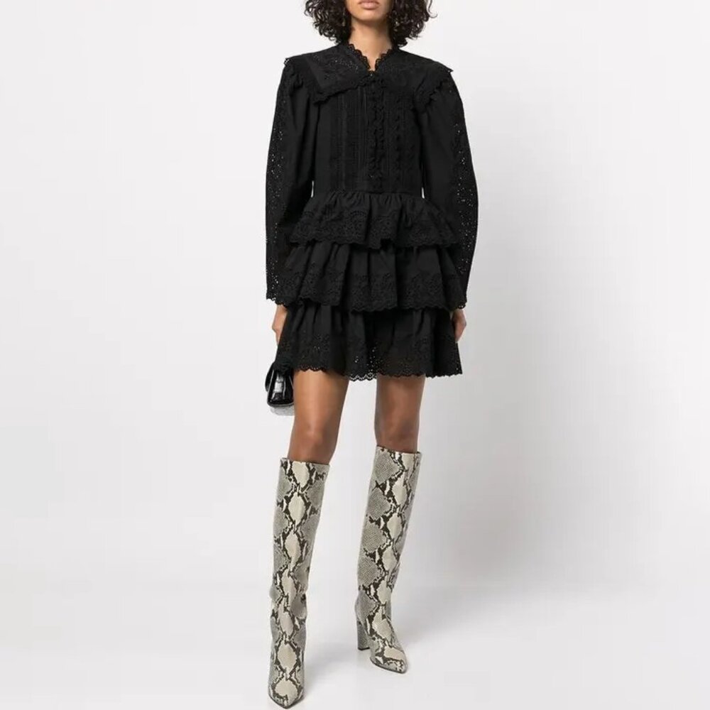 Ulla Johnson Aster Lace-trimmed Cotton Dress Black 0